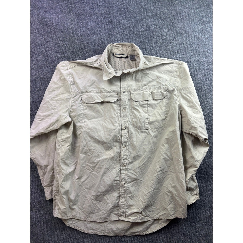 REI Button Up Shirt Mens XLT Tan Long Sleeve UPF 40 Hiking Outdoor